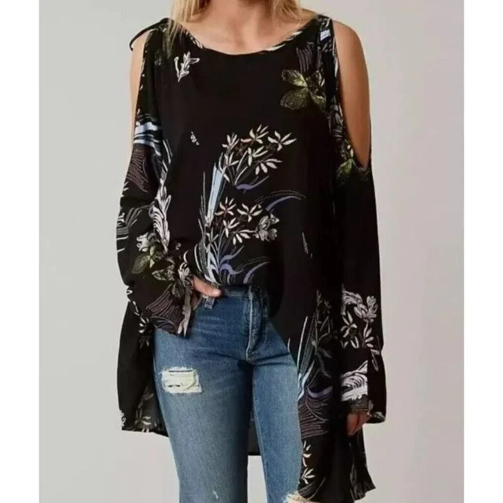 Free People Dress Womens Medium Clear Skies Cold Shoulder Tunic Mini Multicolor